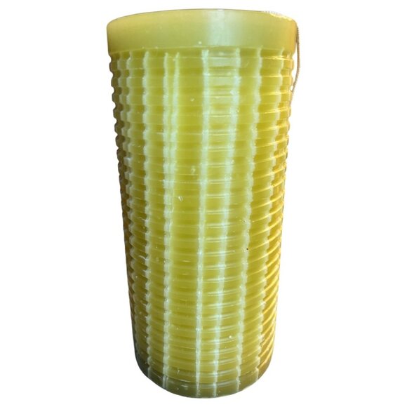 SET: Pier 1 Large Textured Pillar Candle w/ Brass-Toned Holder 8.25" tall x 4" d - Picture 3 of 13